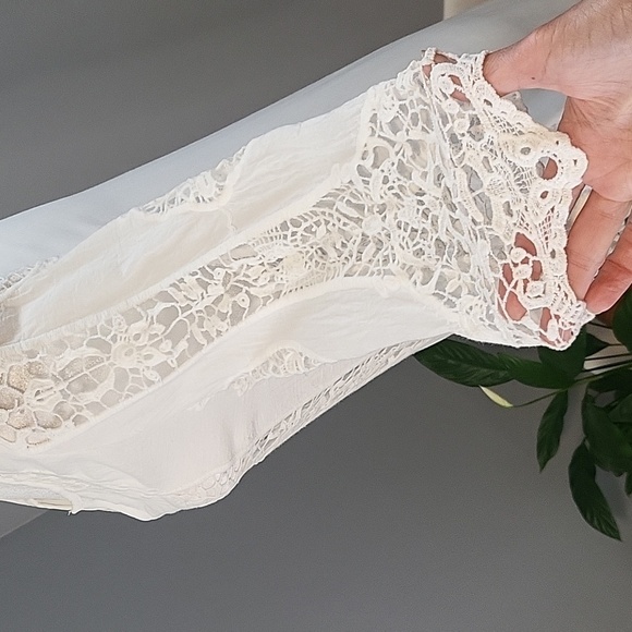 Solitaire Swim Unlined White Crochet Front 3/4 Sleeve Cotton Cover-Up Size S - Picture 4 of 11